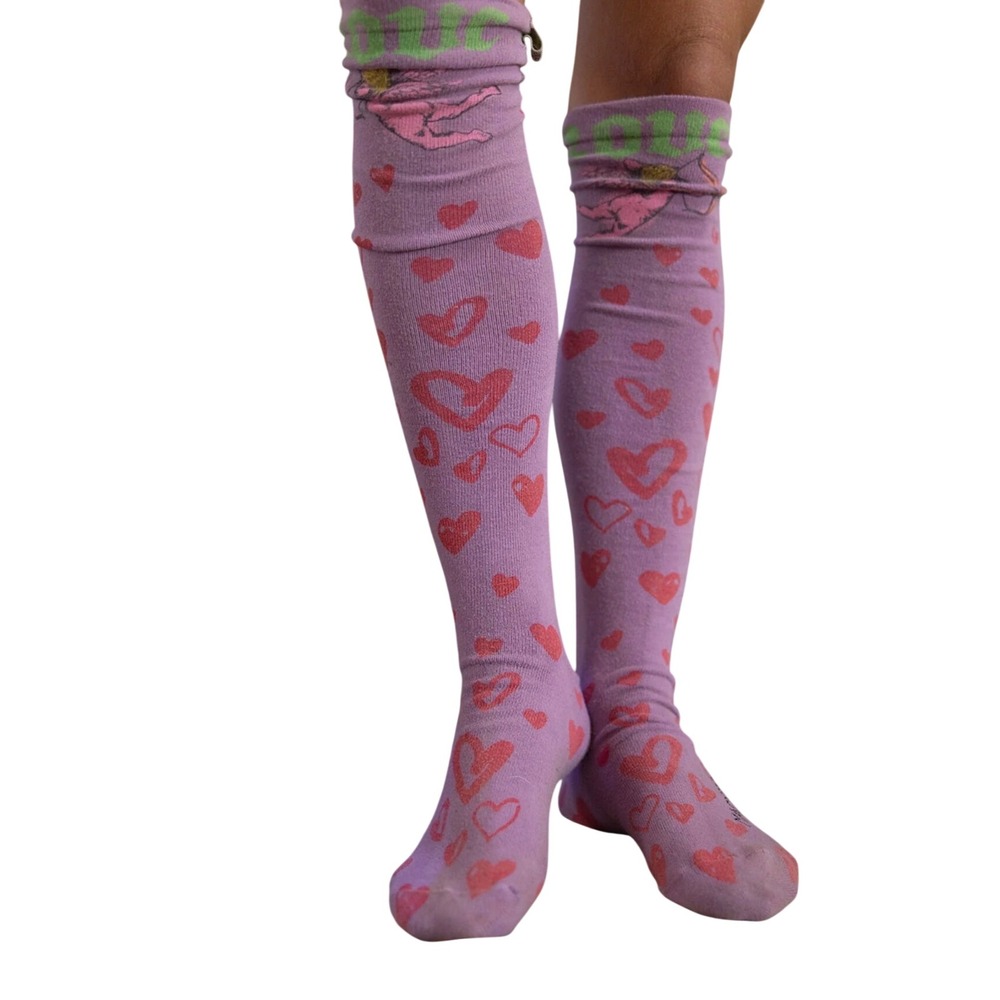 Magnolia Pearl Purple OTK Over The Knee Socks LOVE Red Hearts + Cherubs NWT